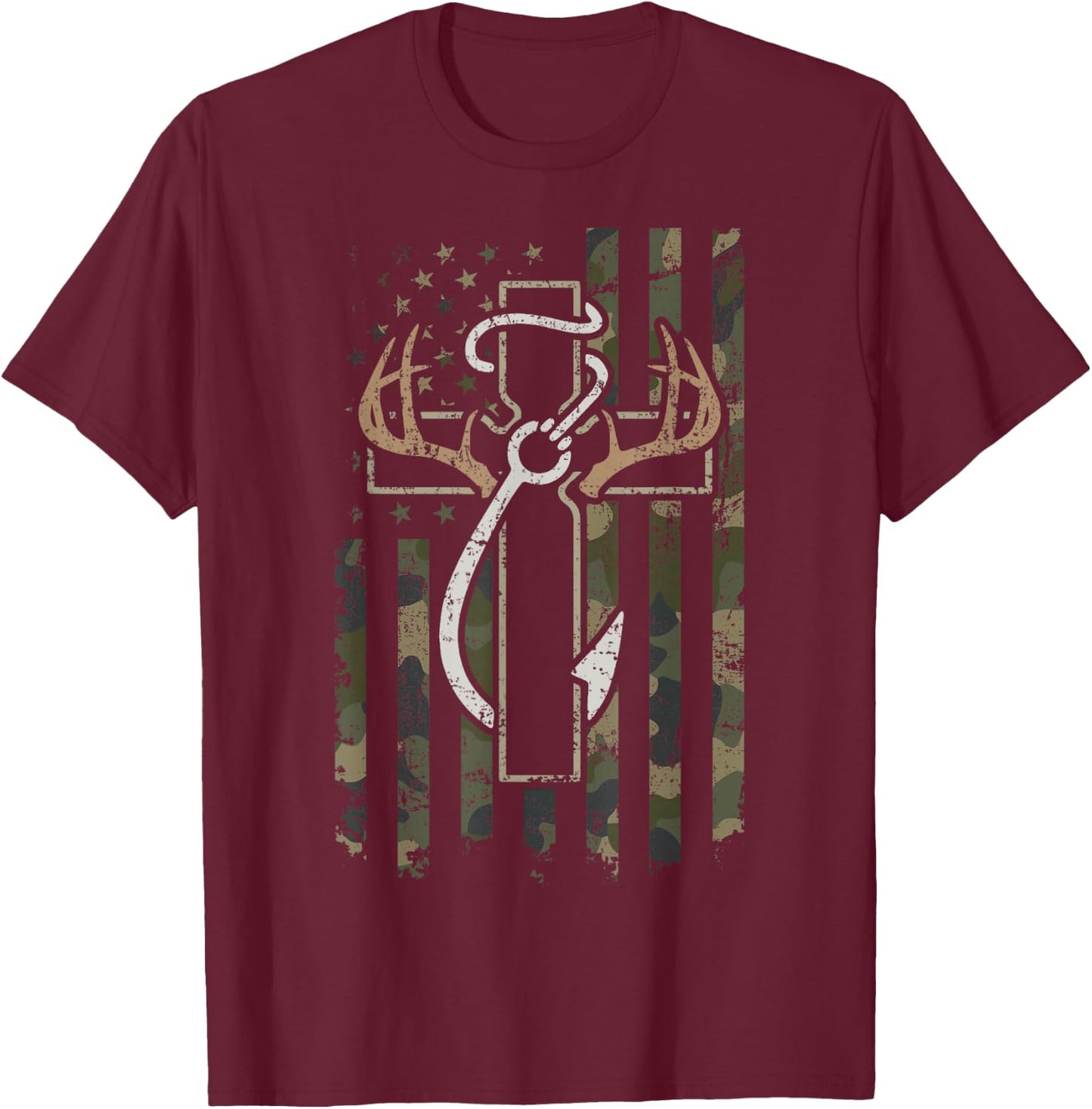Hunting Fishing Faith - Christian Hunter Fisherman Camo USA T-Shirt - T-Shirt | Maroon