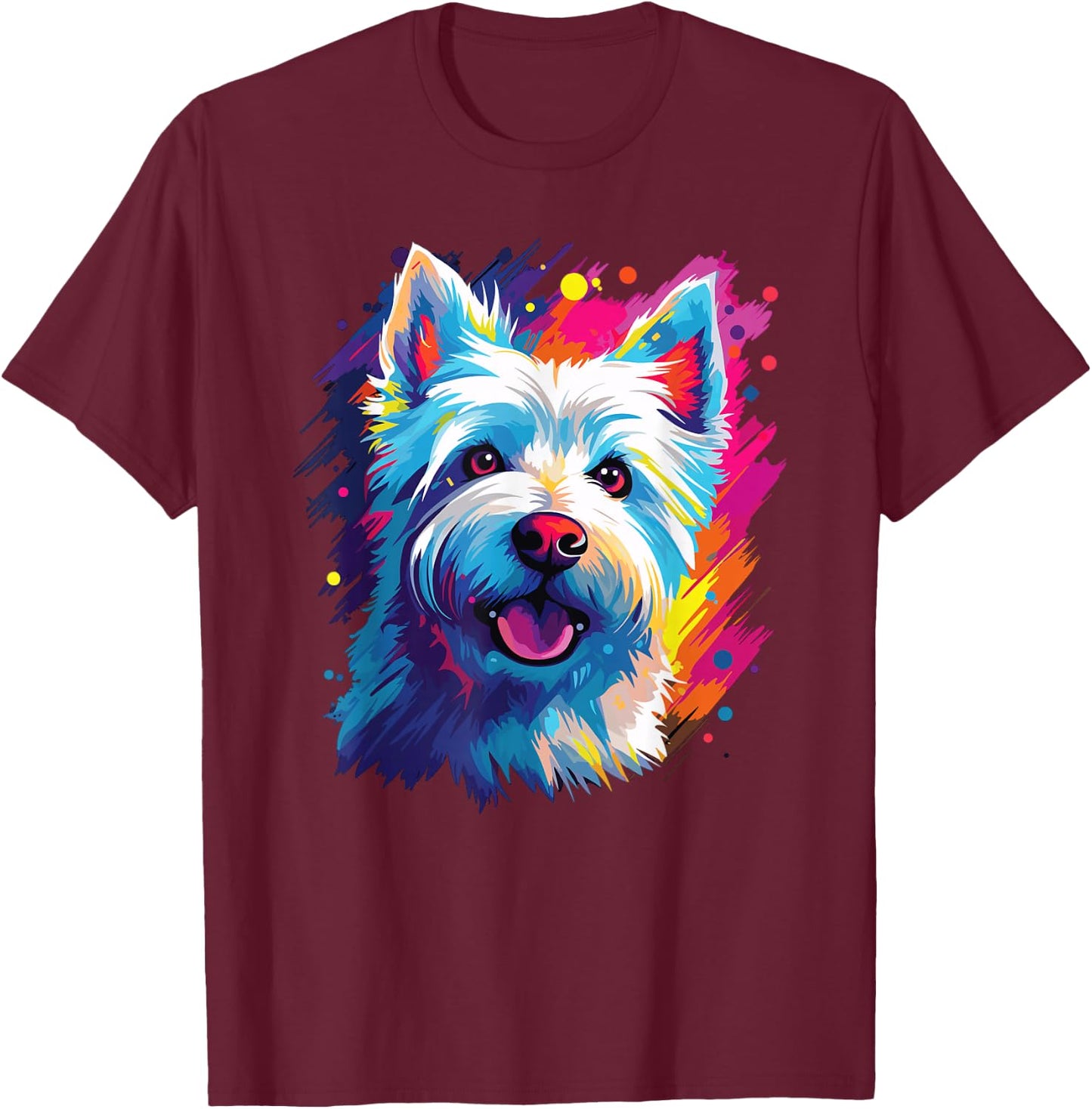 Watercolor Colorful West Highland White Terrier Dog T-Shirt - T-Shirt | Maroon