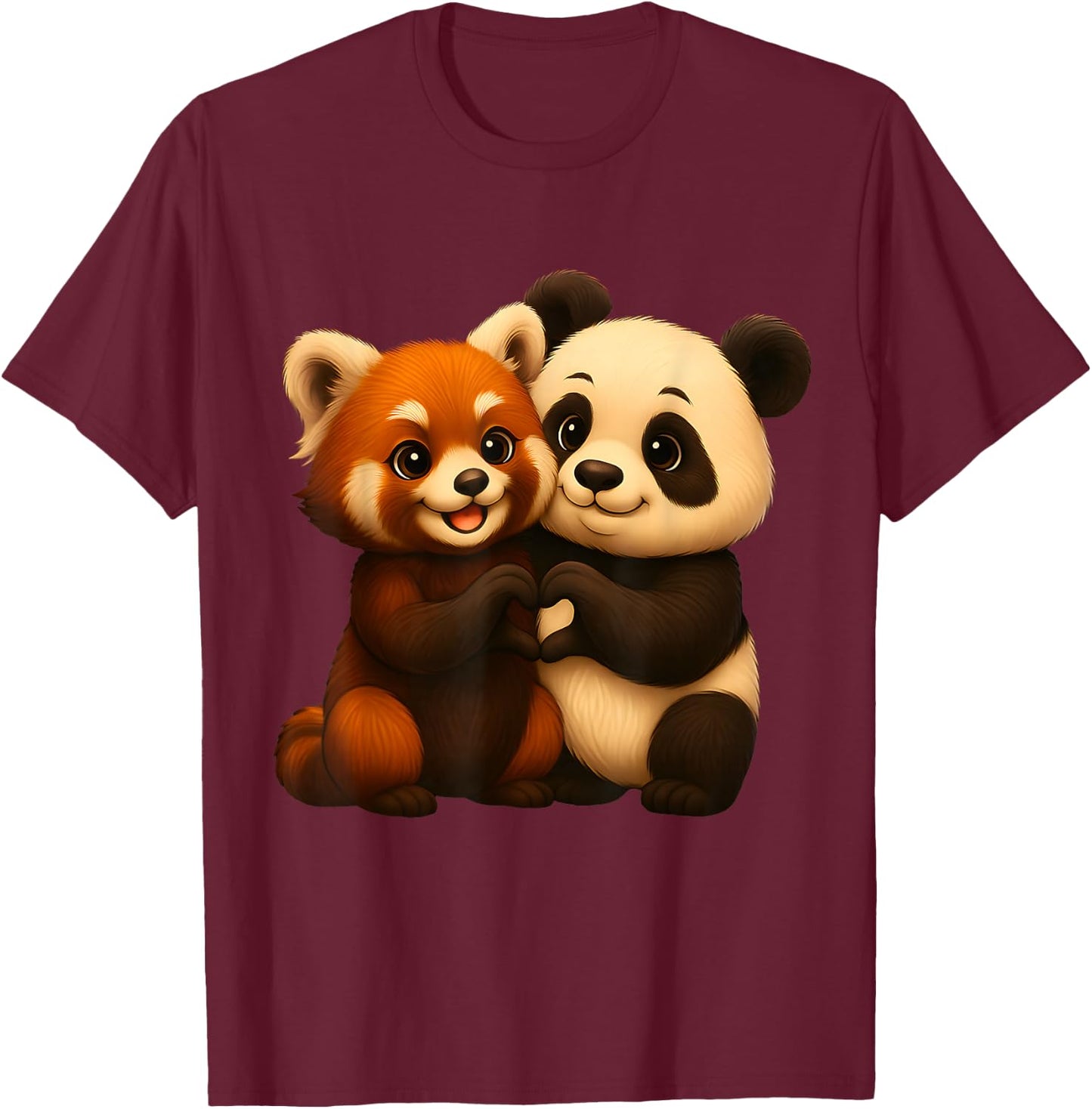 Lovers of Cute Panda and Red Panda T-Shirt - T-Shirt | Maroon