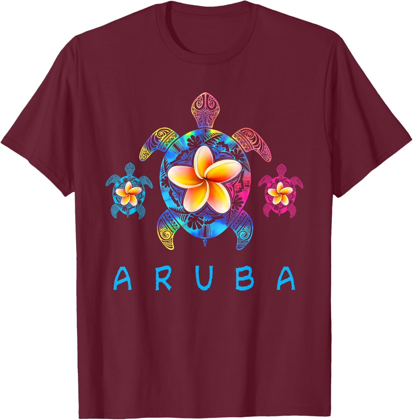 Aruba Caribbean Tribal Tie Dye Sea Turtle T-Shirt - T-Shirt | Maroon