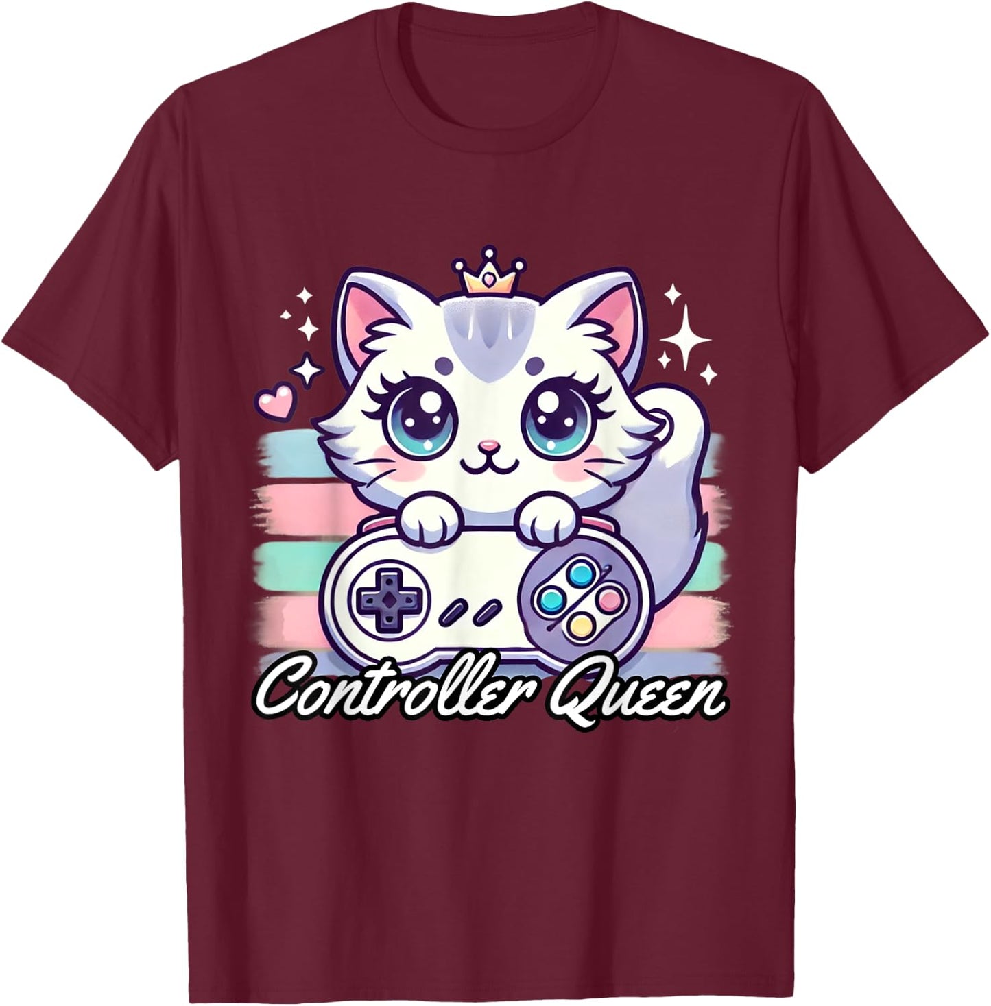 Gamer Girl Cat Gaming Cute Video Game Women Girls T-Shirt - T-Shirt | Maroon