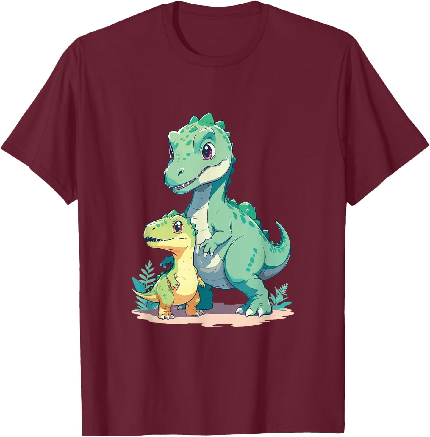 Cute Baby and Adult Dinosaur Graphic for Dino Lovers T-Shirt - T-Shirt | Maroon