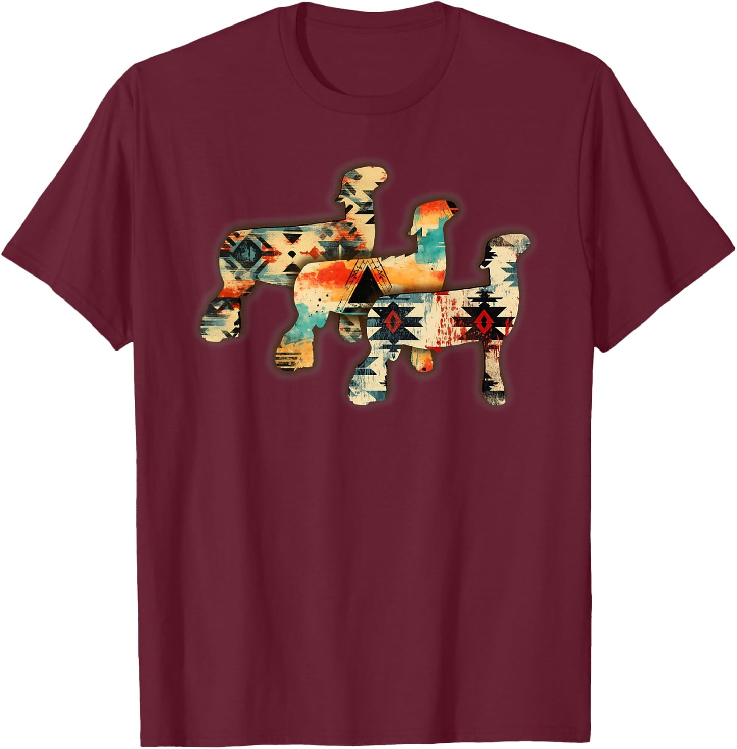 Show Club Lamb with Western Aztec-Inspired Sheep Rams T-Shirt - T-Shirt | Maroon