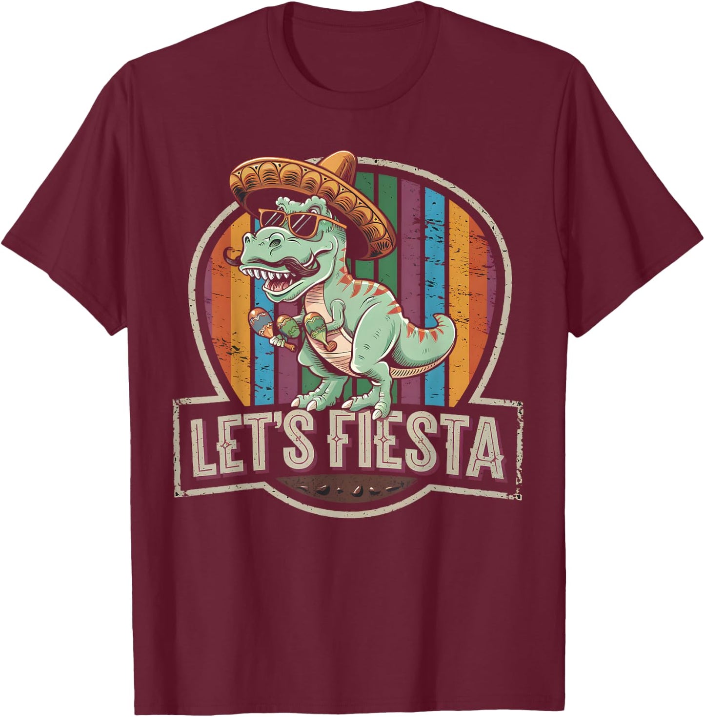 Let's Fiesta Mexican Dino Trex Cinco De Mayo Toddler Boys T-Shirt - T-Shirt | Maroon