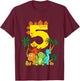 Children's 5th Birthday Boy Dinosaur Party Dino I Am 5 , black T-Shirt - T-Shirt | Maroon