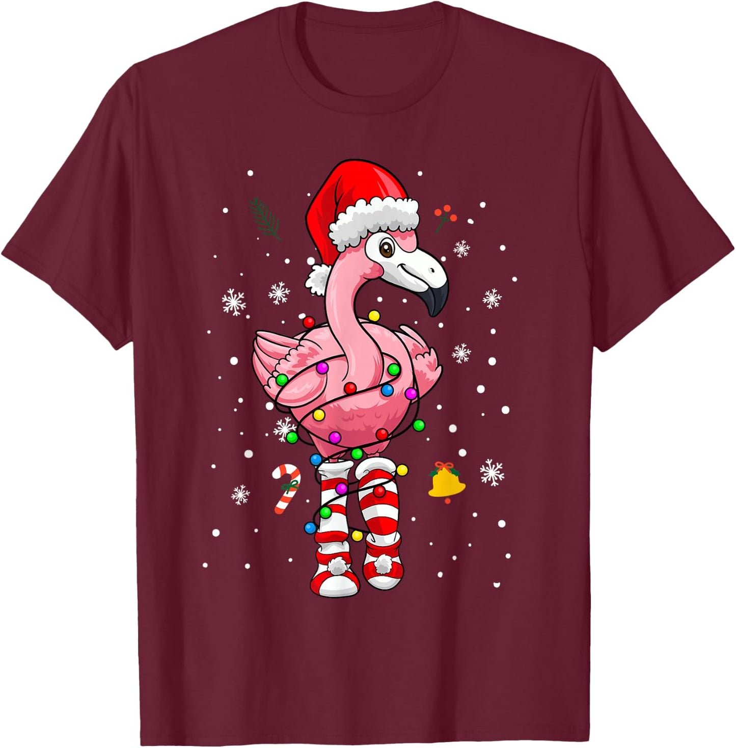 Pink Flamingo Christmas Tree Tropical X-Mas Family Pajamas T-Shirt - T-Shirt | Maroon