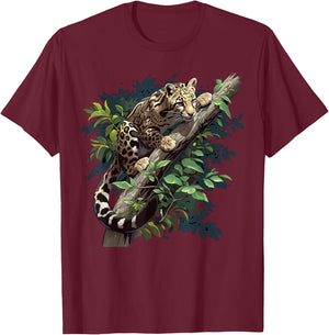 Clouded Leopard Fog Leather , black T-Shirt - T-Shirt | Maroon
