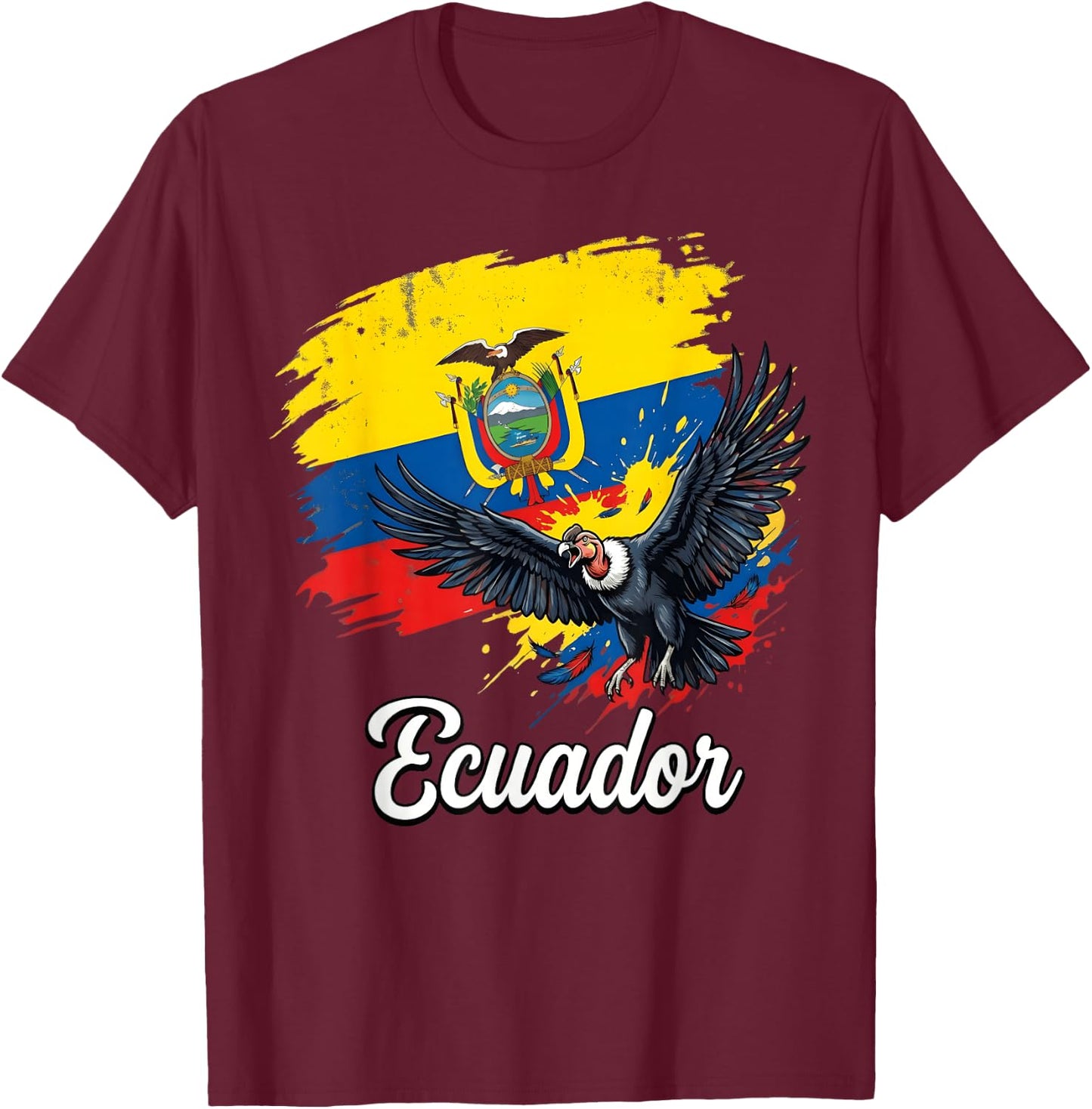 Ecuador Flag Andean Condor National Symbol T-Shirt - T-Shirt | Maroon