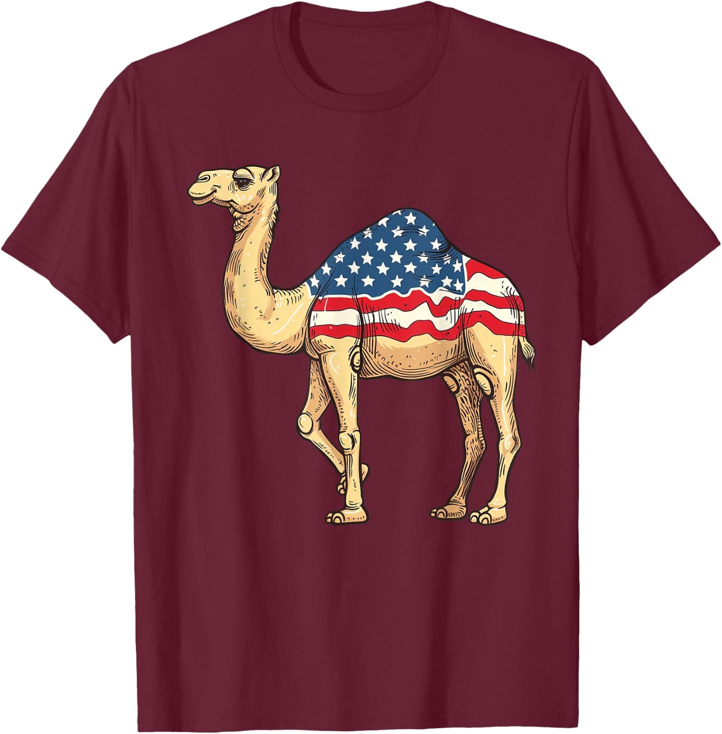Camel American Flag 4th of July Day Camel Gifts Girls Kids T-Shirt - T-Shirt | Maroon