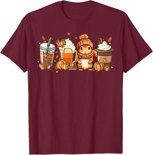 Cute Squirrel Pumpkin Spice Latte Fall Coffee Autumn T-Shirt - T-Shirt | Maroon