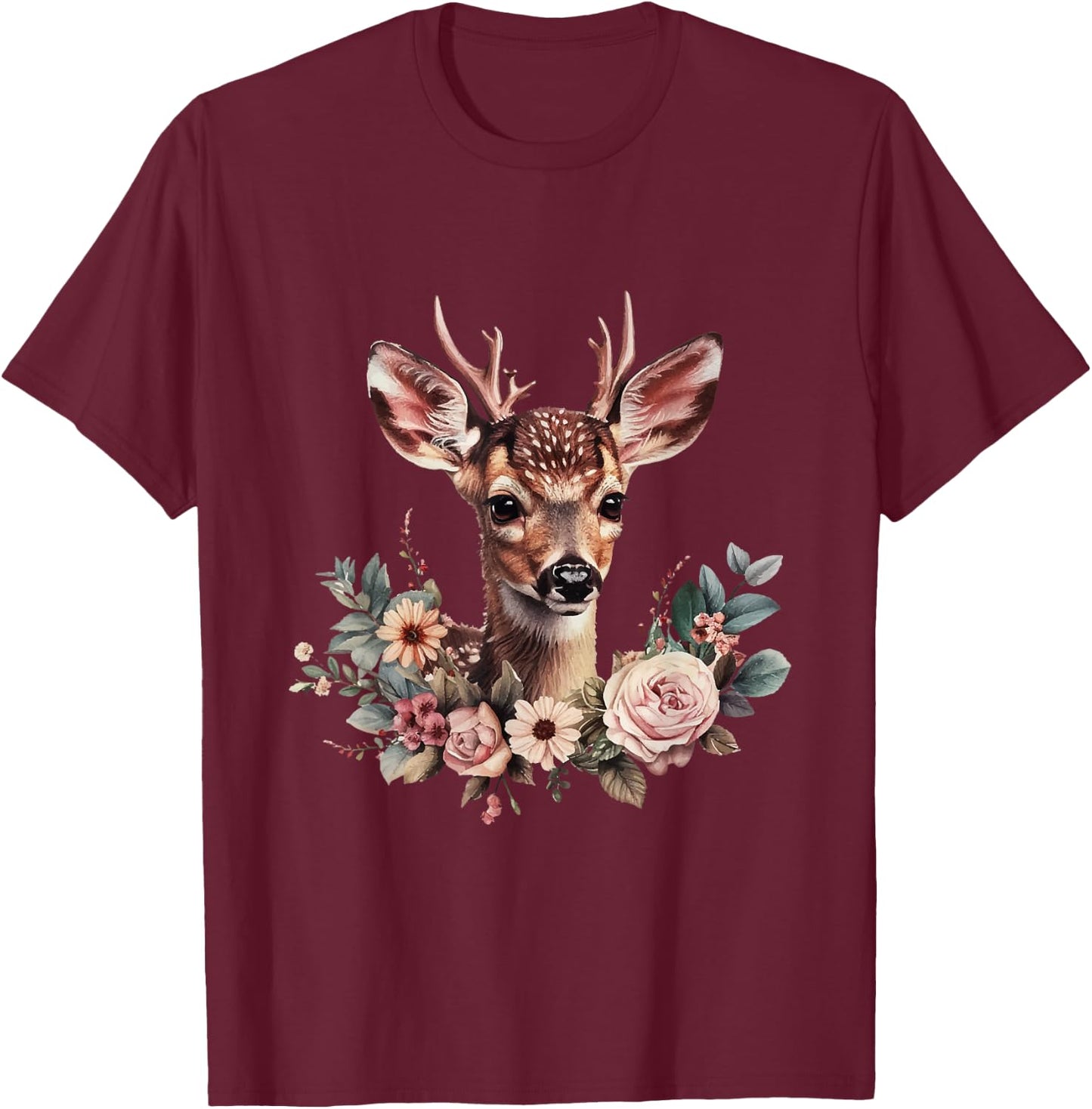 Deer Fawn Flowers Costume Shirt Dirndl Oktoberfest , black T-Shirt - T-Shirt | Maroon