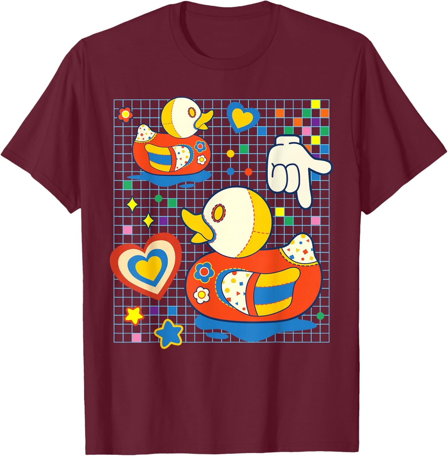 Kidcore Aesthetic Duck Fabric Patches Decora Kei T-Shirt - T-Shirt | Maroon