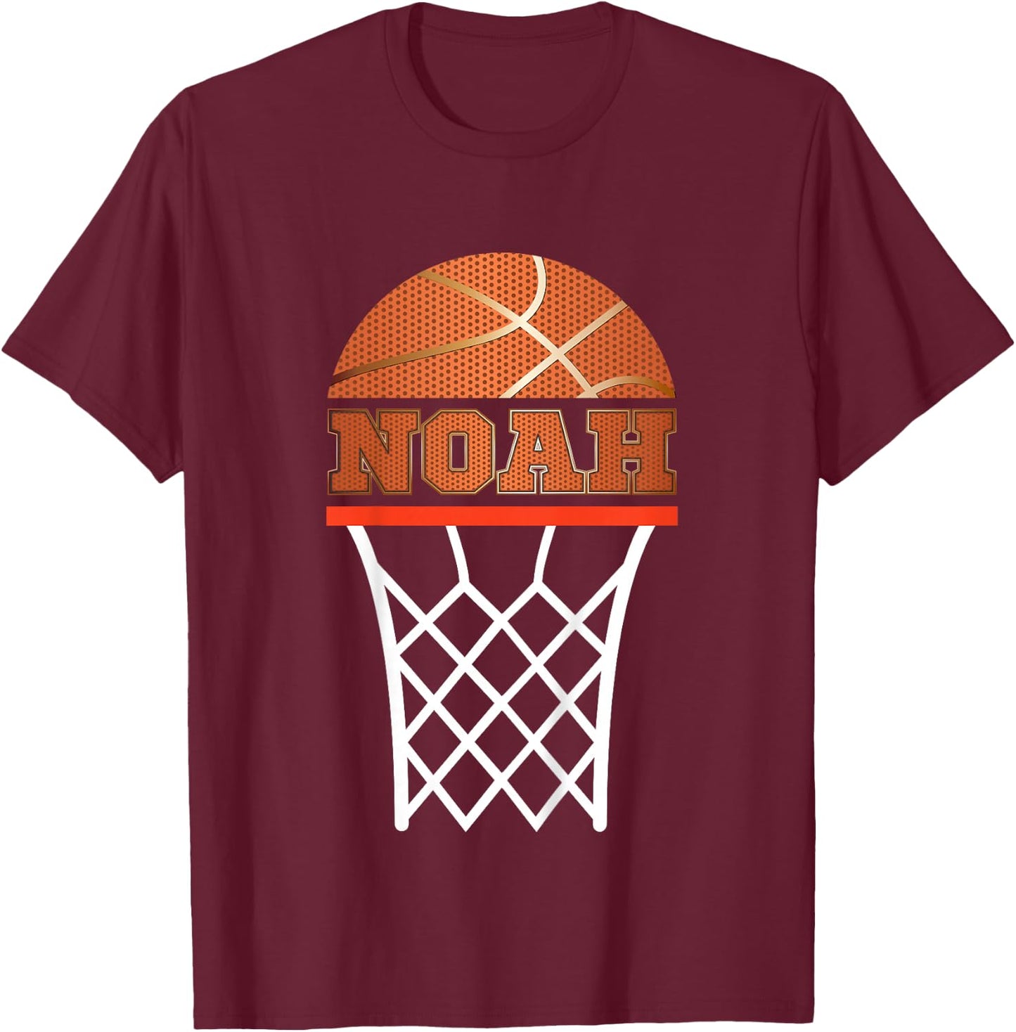 Kids Basketball T Shirt Boy Custom Name Noah Youth Graphic T-Shirt - T-Shirt | Maroon