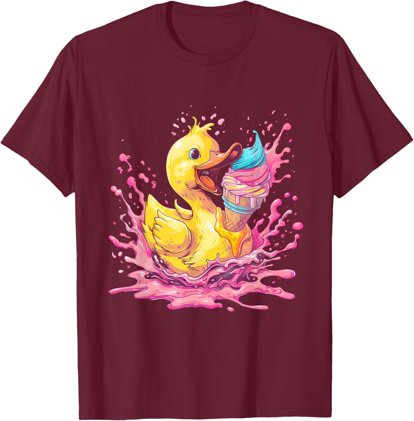 Bath Duck Watercolour Rubber Duckling Ice Cream Lovers T-Shirt - T-Shirt | Maroon