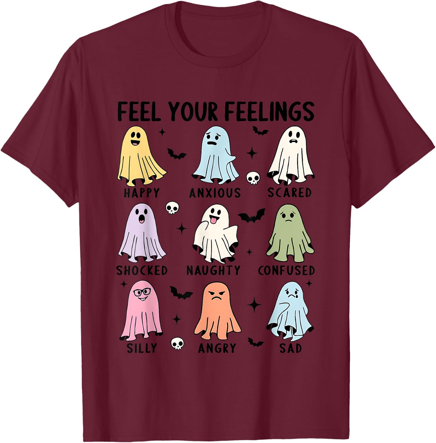 School Counselor Halloween Feel Your Feeling Mental Health T-Shirt - T-Shirt | Maroon