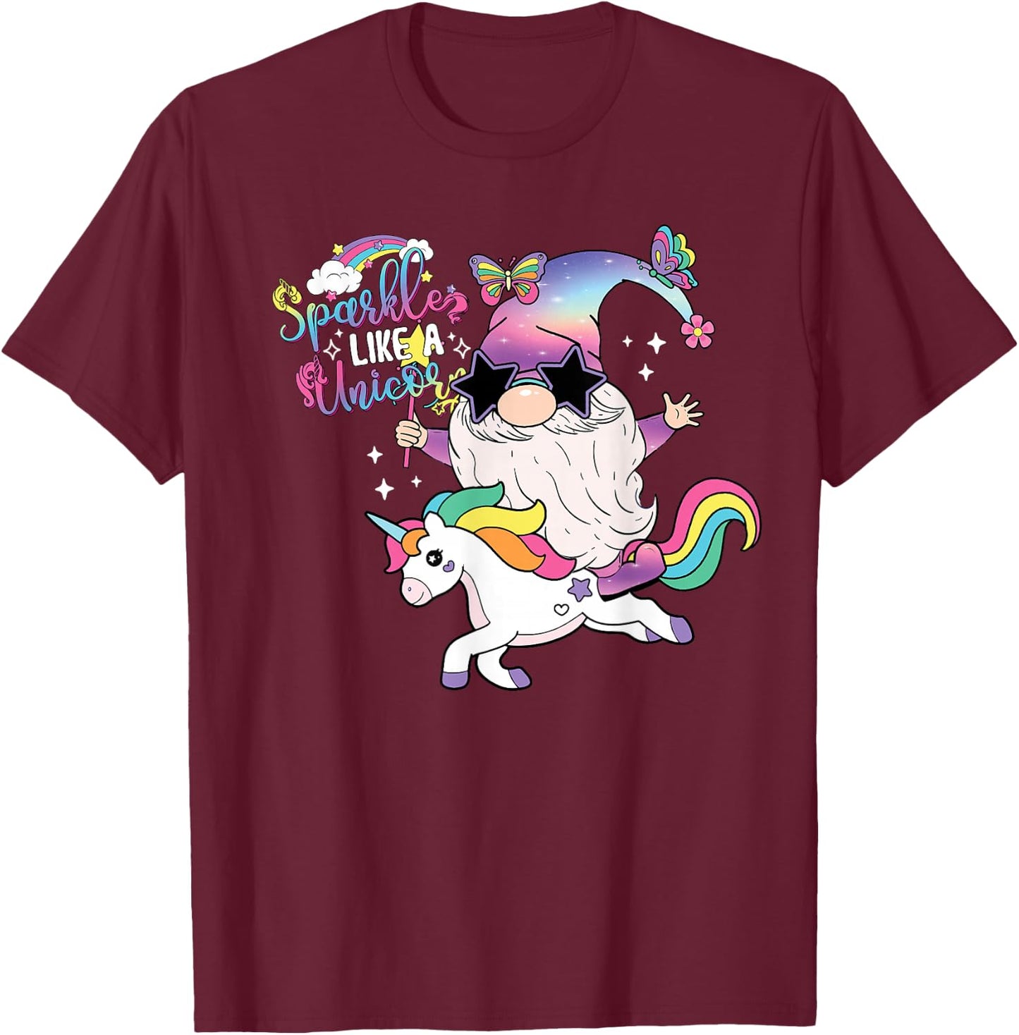 Unicorn Gnome Rainbow Mystical Fairy Fantasy Party T-Shirt - T-Shirt | Maroon