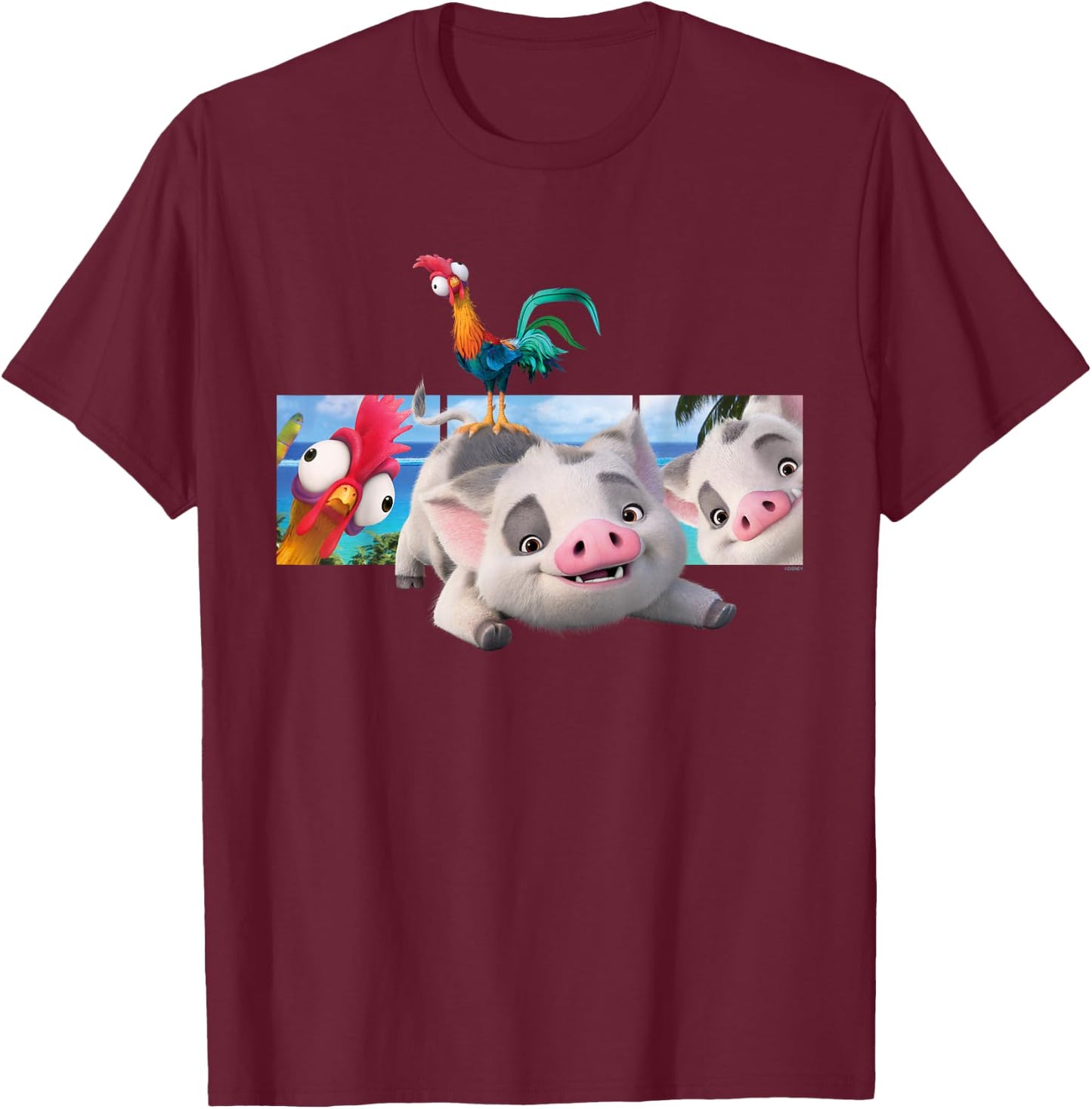 Disney Moana 2 Best Beach Friends Pua and Heihei , Black, S T-Shirt - T-Shirt | Maroon