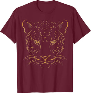 Elegant Panther Face Minimalist Wildlife Design T-Shirt - T-Shirt | Maroon