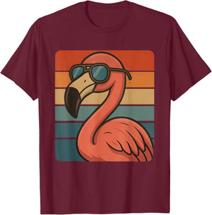 Cool Retro Flamingo Sunglasses 70s 80s 90s Funny Flamingo T-Shirt - T-Shirt | Maroon