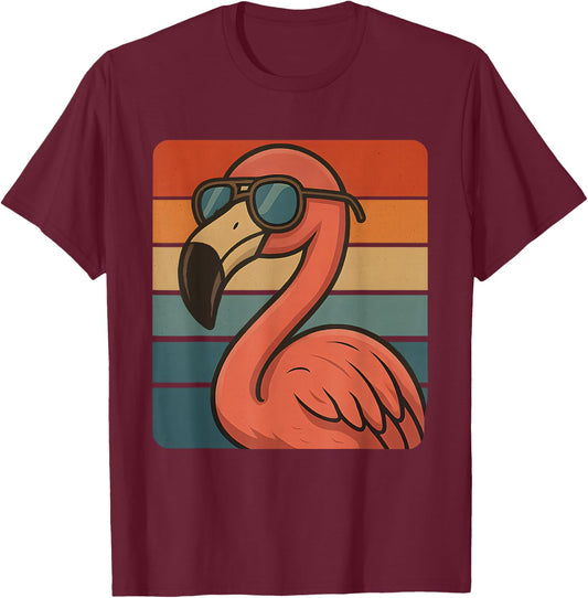 Cool Retro Flamingo Sunglasses 70s 80s 90s Funny Flamingo T-Shirt - T-Shirt | Maroon