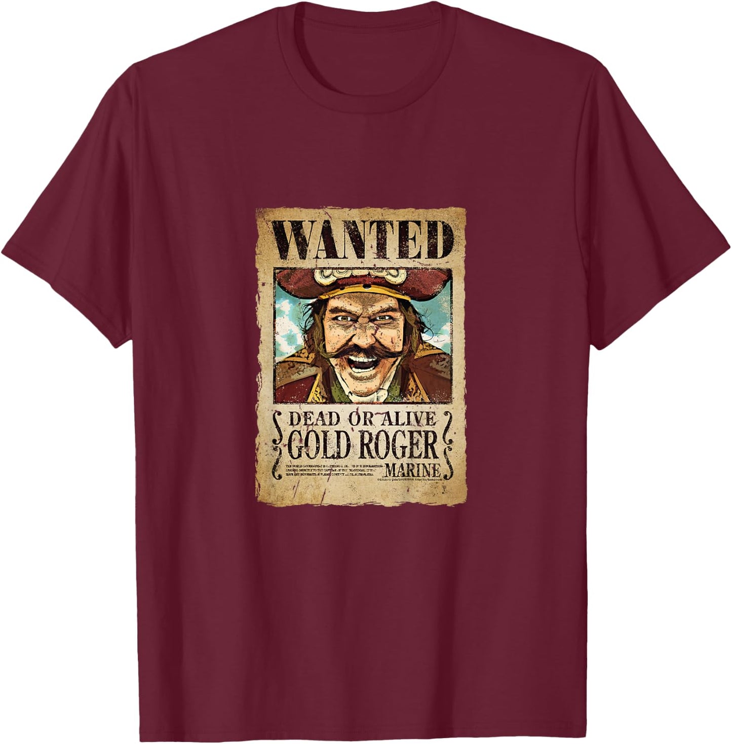 Roger Gol D Wanted Pirate King Anime Kids , Black, 2 T-Shirt - T-Shirt | Maroon