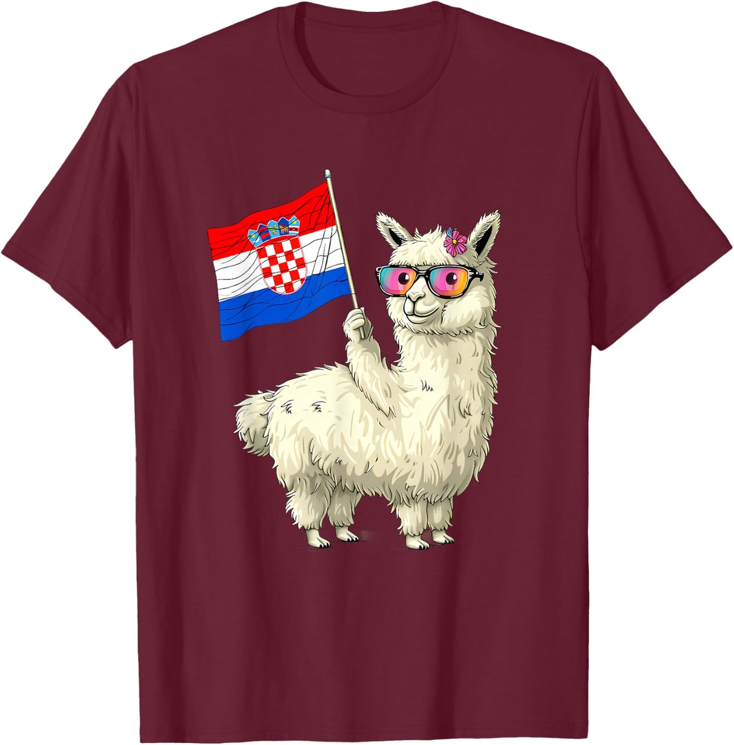 Croatian Roots Lama Croatian Pride Heart Croatia Flag Alpaca T-Shirt - T-Shirt | Maroon