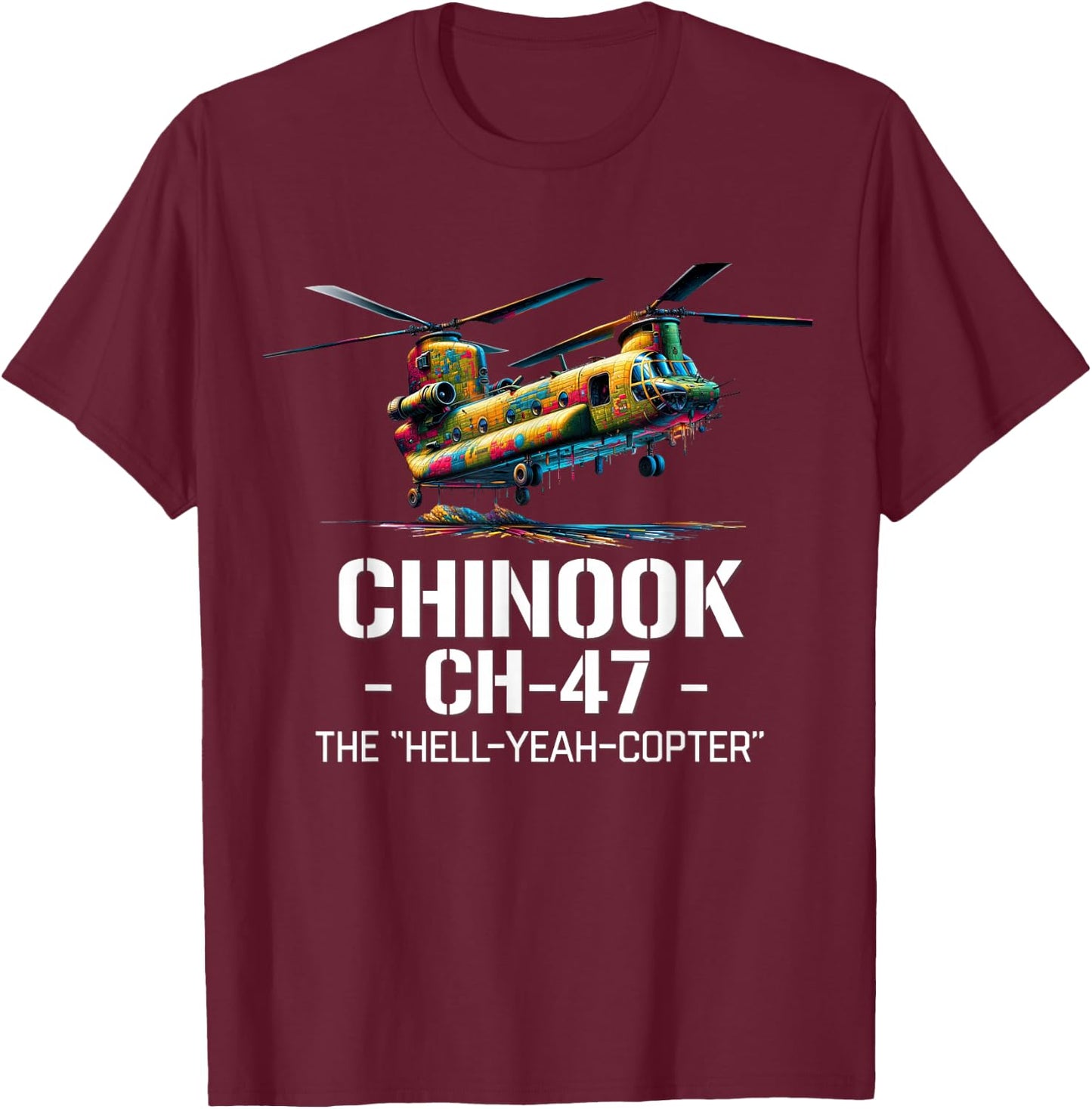 Military Aircraft Aviation Designs Vintage CH-47 Chinook Military Helicopter - Black - Men's -Adults - Small - Short Sleeve T-Shirt - T-Shirt | Maroon