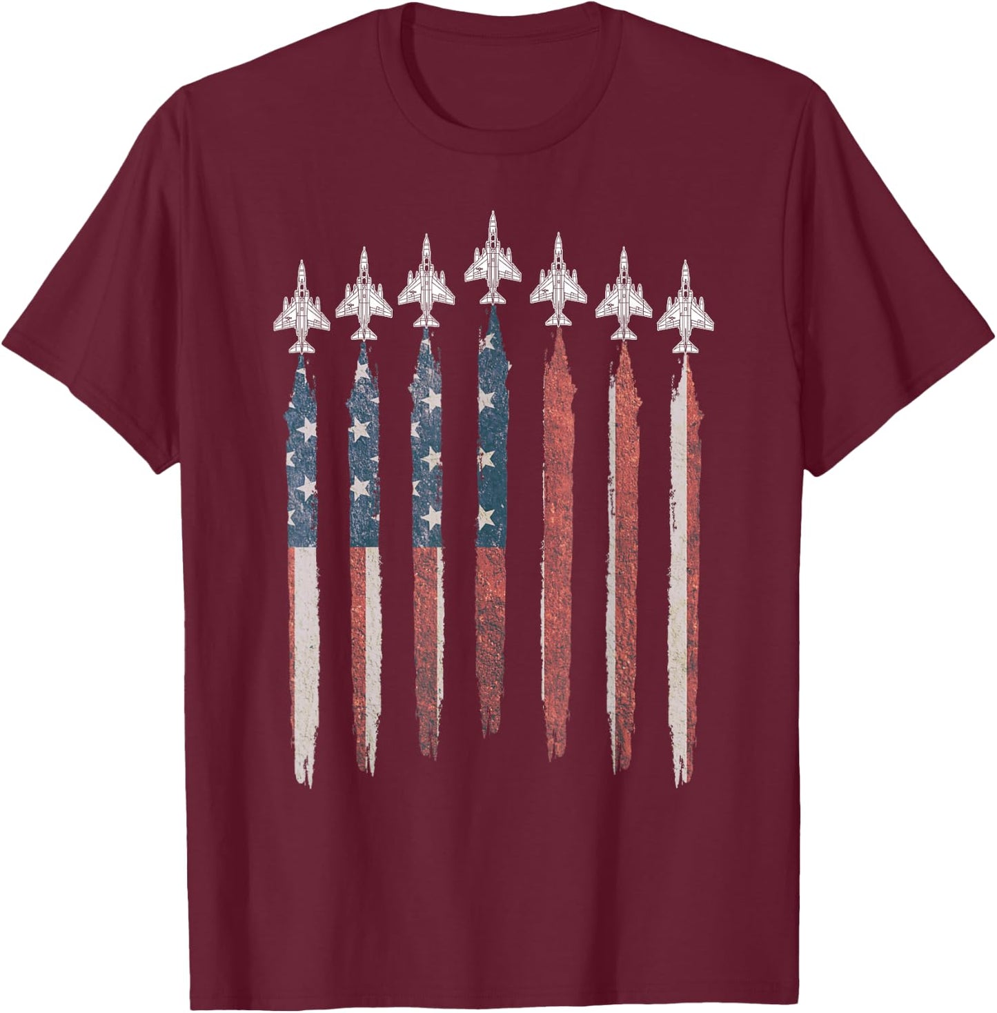 F4 Phantom Fighter Jet USA Flag Airplane F-4 4th of July T-Shirt - T-Shirt | Maroon
