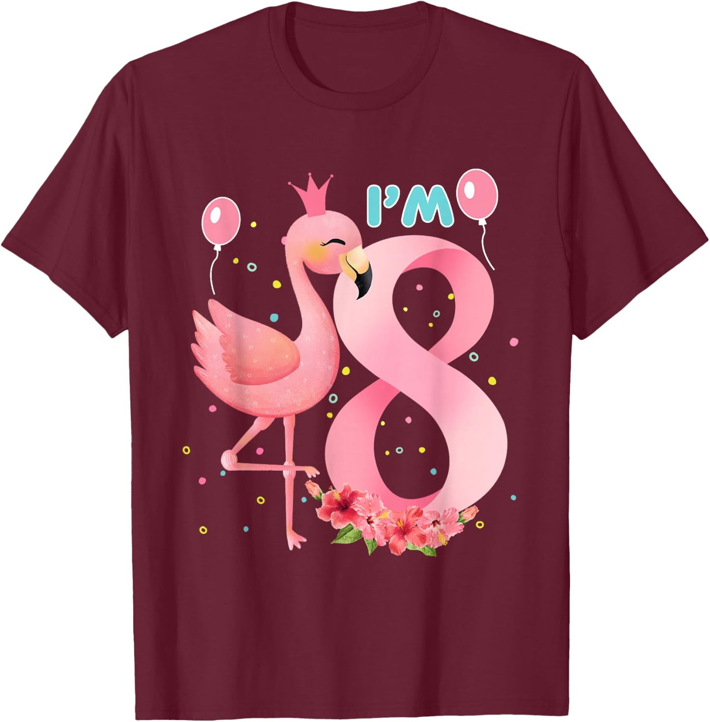 Flamingo 8th Birthday girl flamingo girls 8 year old T-Shirt - T-Shirt | Maroon