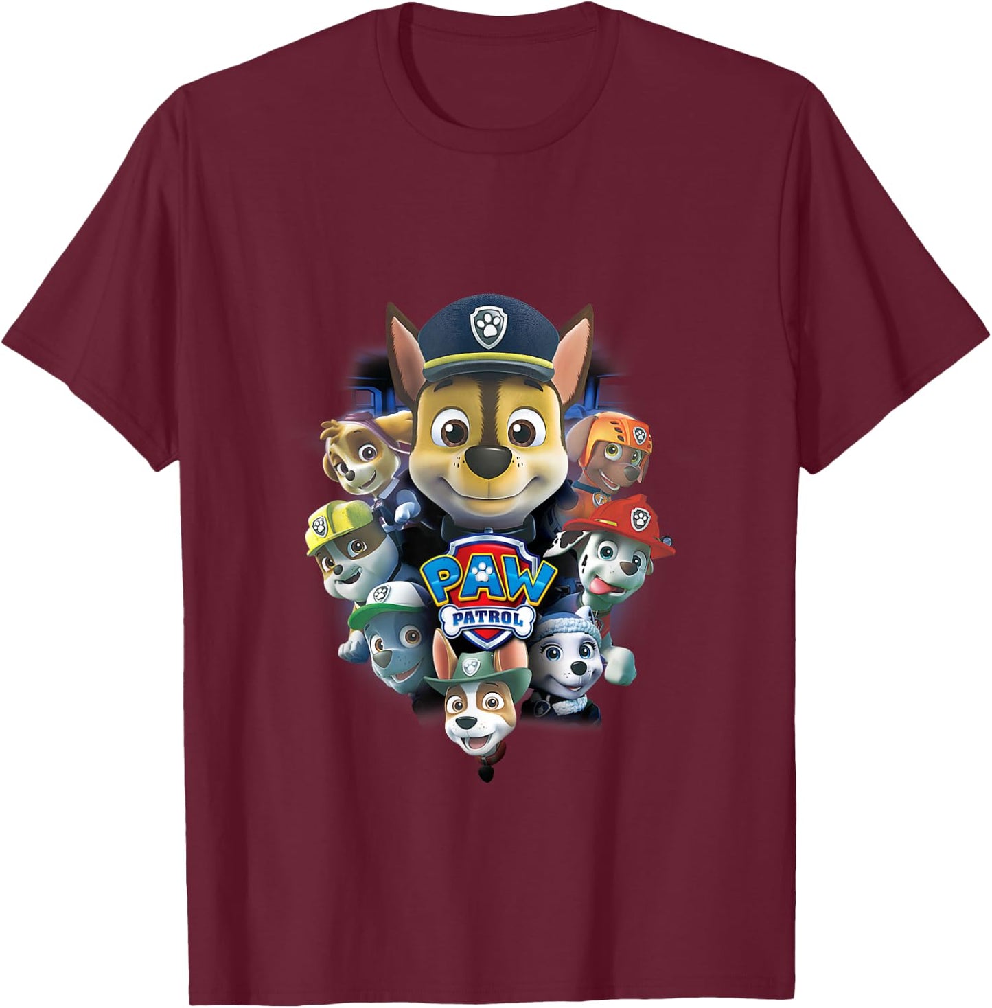Paw Patrol Chase, Marshall und Rubble T-Shirt - T-Shirt | Maroon