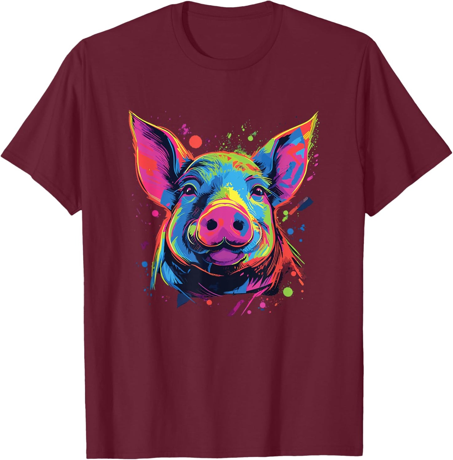 Watercolor Colorful Pig T-Shirt - T-Shirt | Maroon
