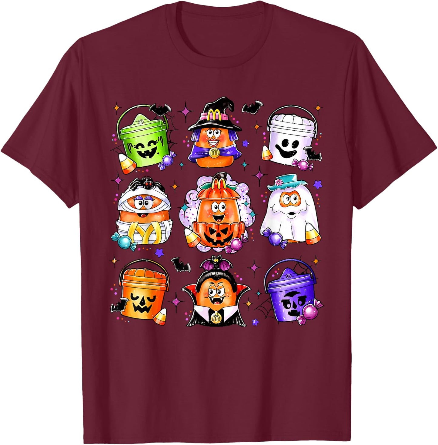 Chicken Nuggets Pumpkin Halloween 90's Vintage T-Shirt - T-Shirt | Maroon