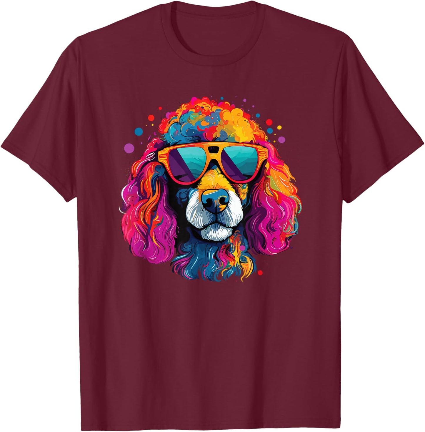 Wasserfarben Farbenfroher Pudel Hunde T-Shirt - T-Shirt | Maroon