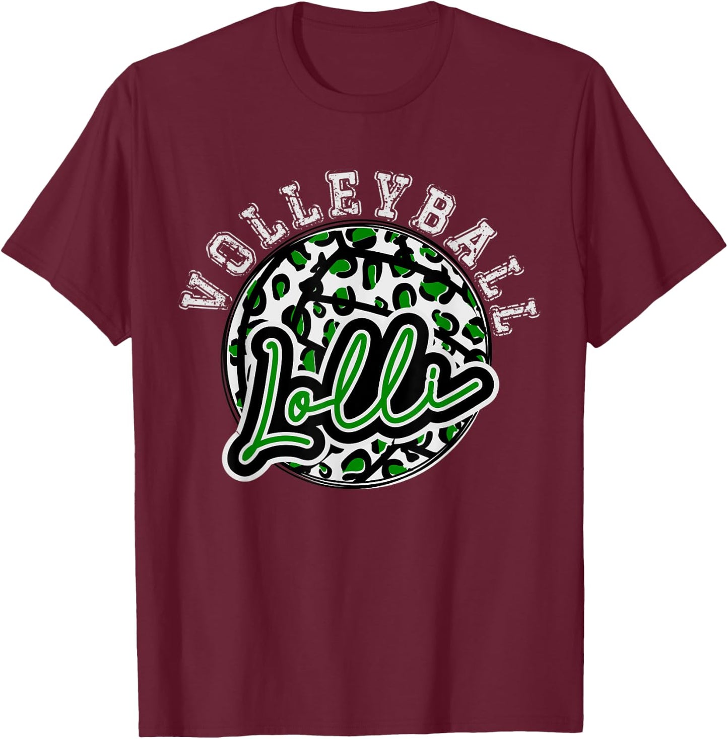 Leopard Cheetah Volleyball Green Lolli Shirt Trendy T-Shirt - T-Shirt | Maroon