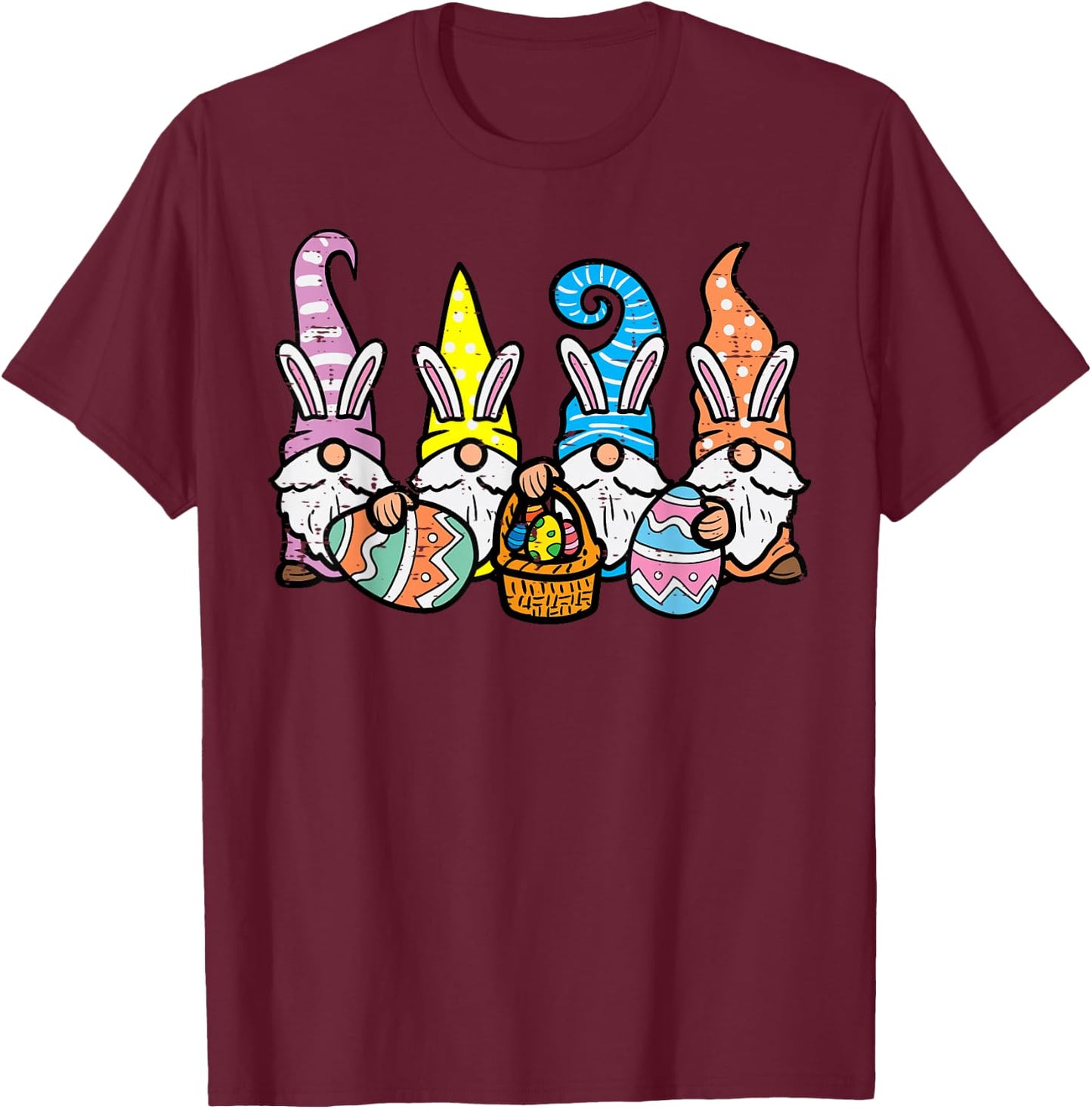 Easter Gnome Bunnies Egg Hunting Men Women Kids Boys Girls T-Shirt - T-Shirt | Maroon