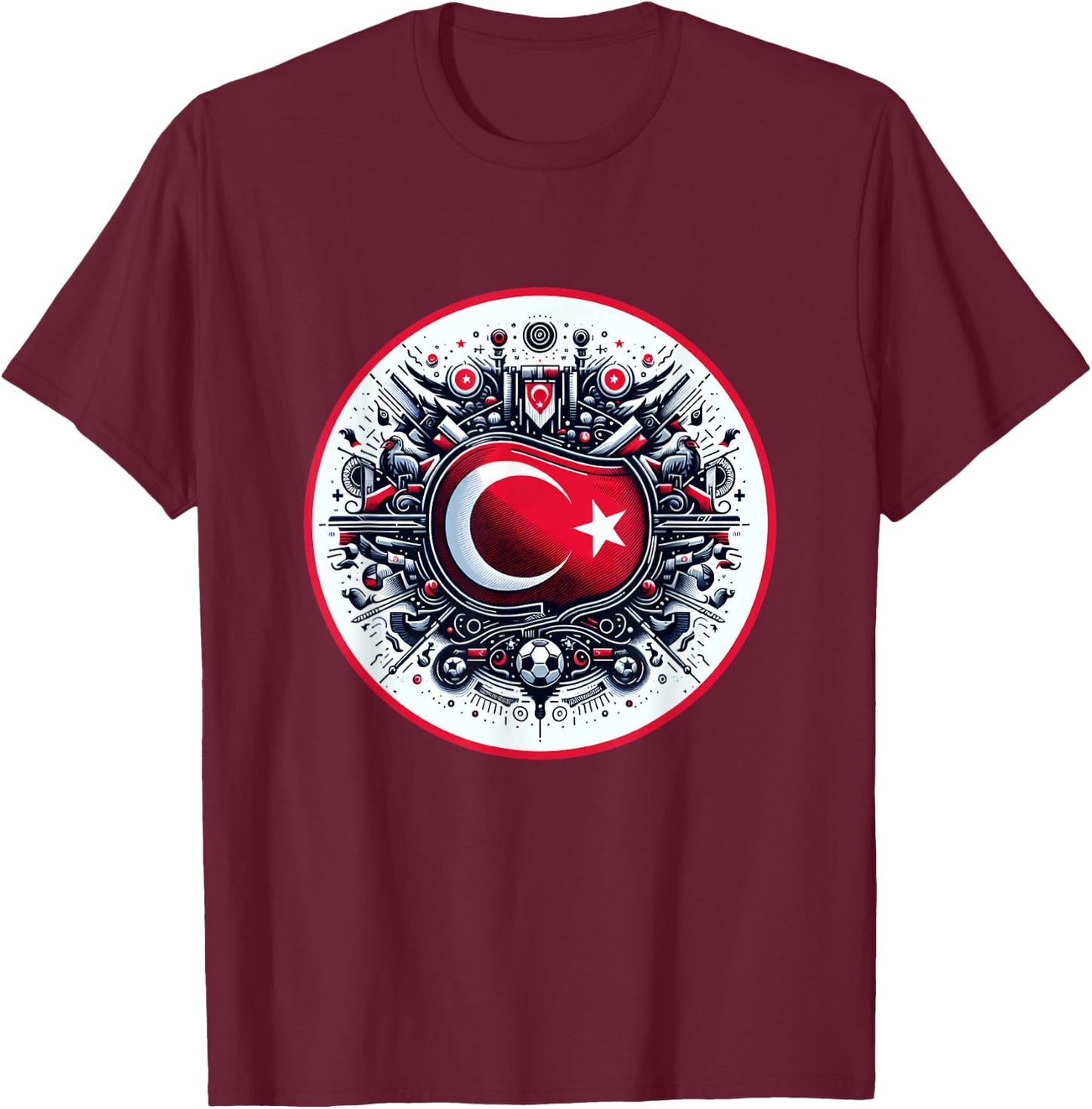 Banner Turkish Flag Turkey Türkiye Retro Art , Black, S T-Shirt - T-Shirt | Maroon