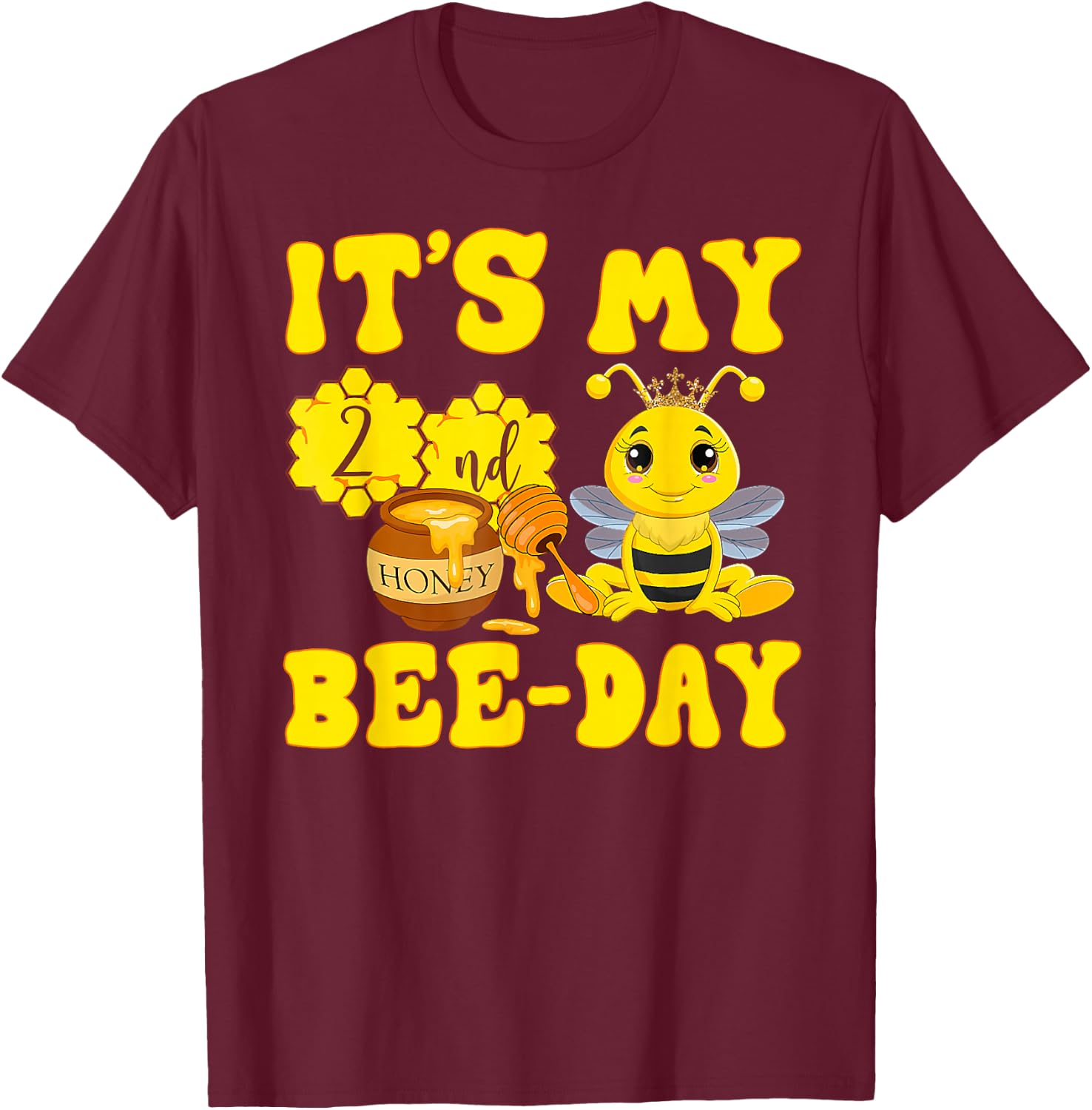 It's My 2nd Bee Day - 2 Years Old Birthday Party Girl T-Shirt - T-Shirt | Maroon