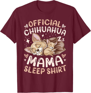 Official Chihuahua Mama Sleep Shirt, Mother Dog with Puppy T-Shirt - T-Shirt | Maroon