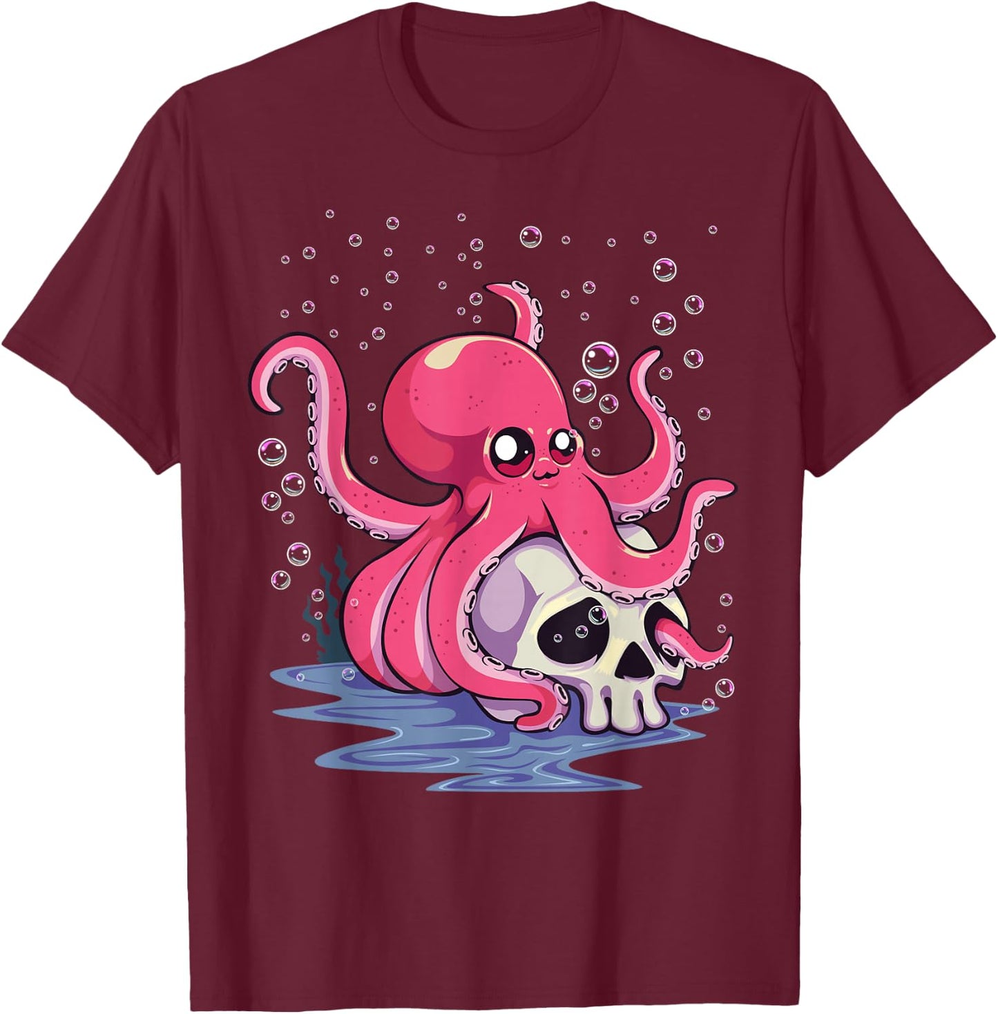 Pastel Goth Kawaii Aesthetics Anime Cute Octopus T-Shirt - T-Shirt | Maroon