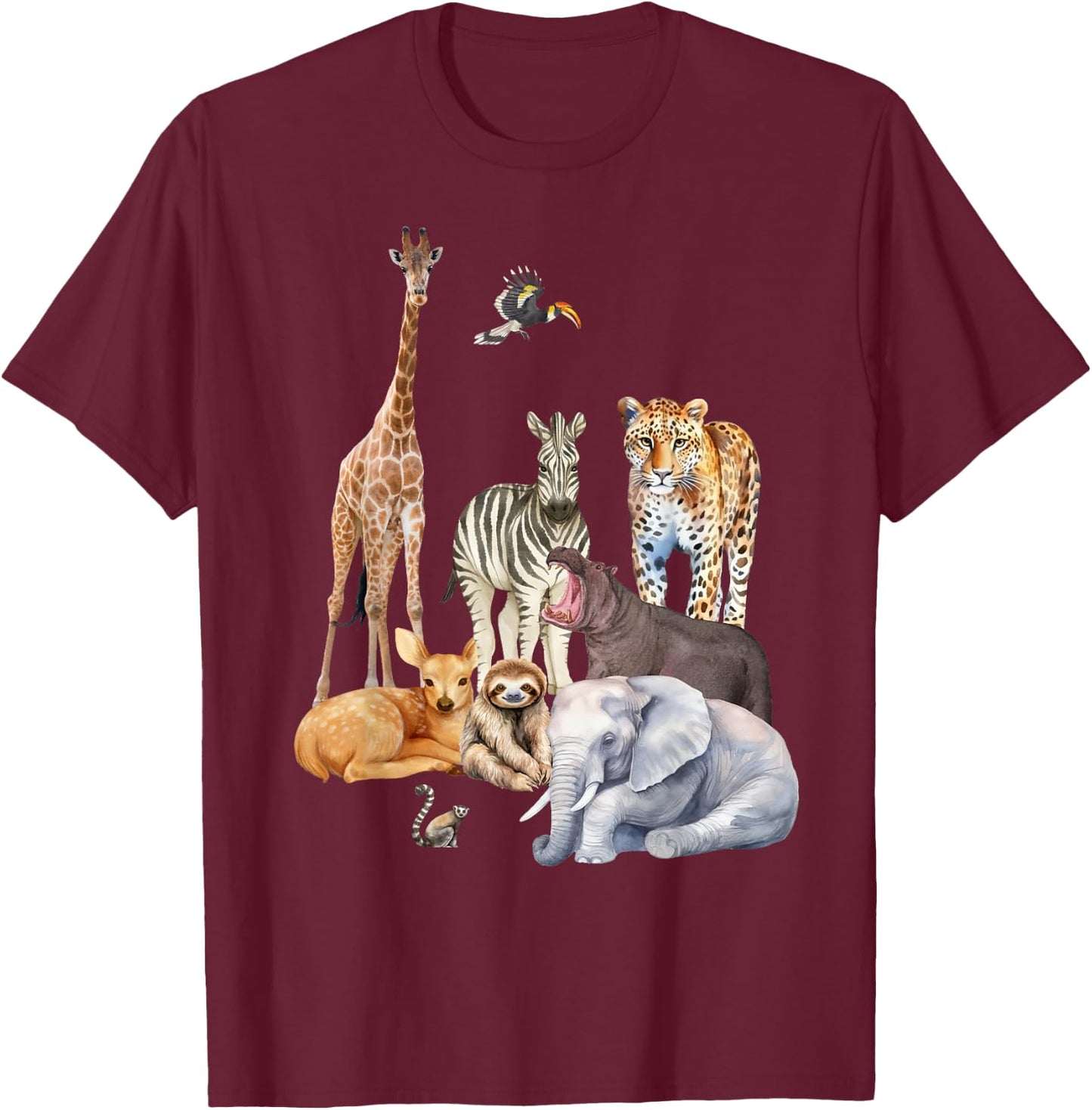 Wildlife Safari Party Animal Design T-Shirt - T-Shirt | Maroon