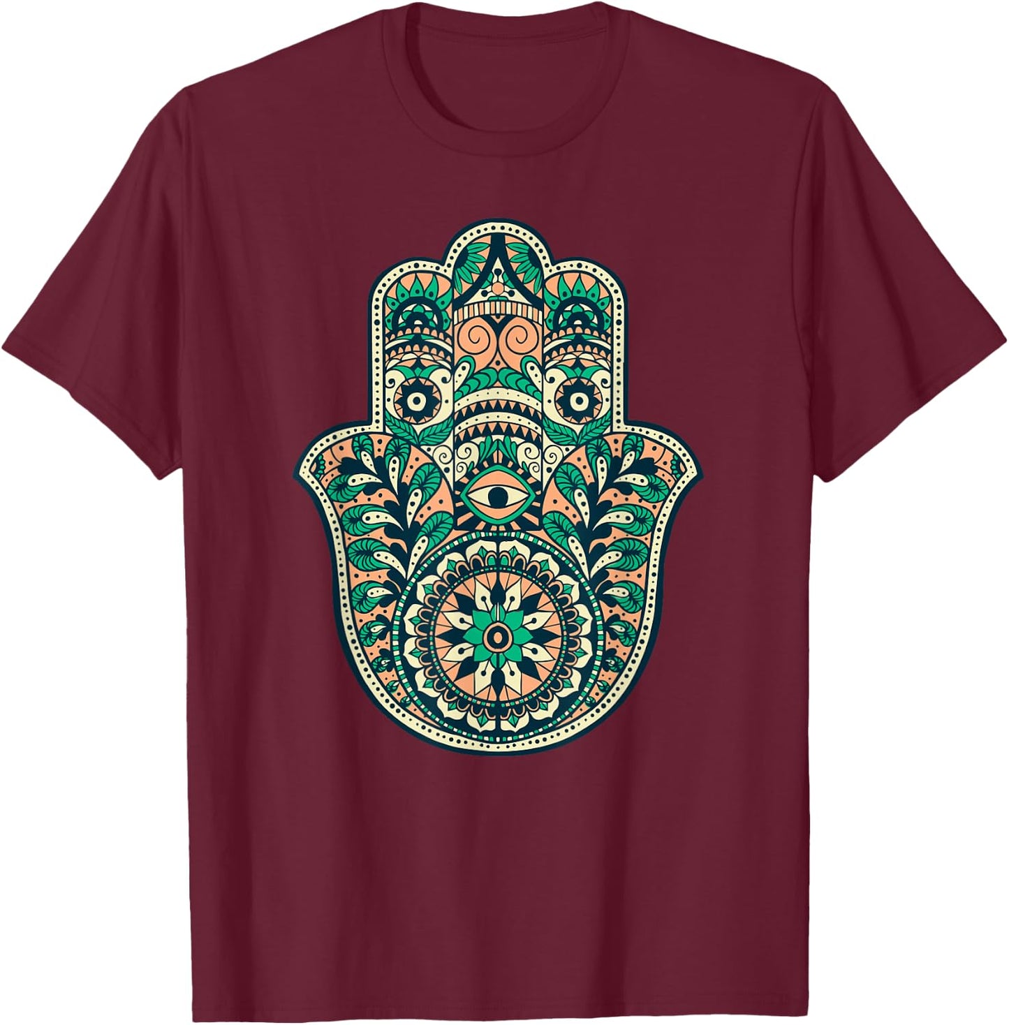 Hamsa Hand Of Fatima Oriental Islamic Symbol Yoga T-Shirt - T-Shirt | Maroon