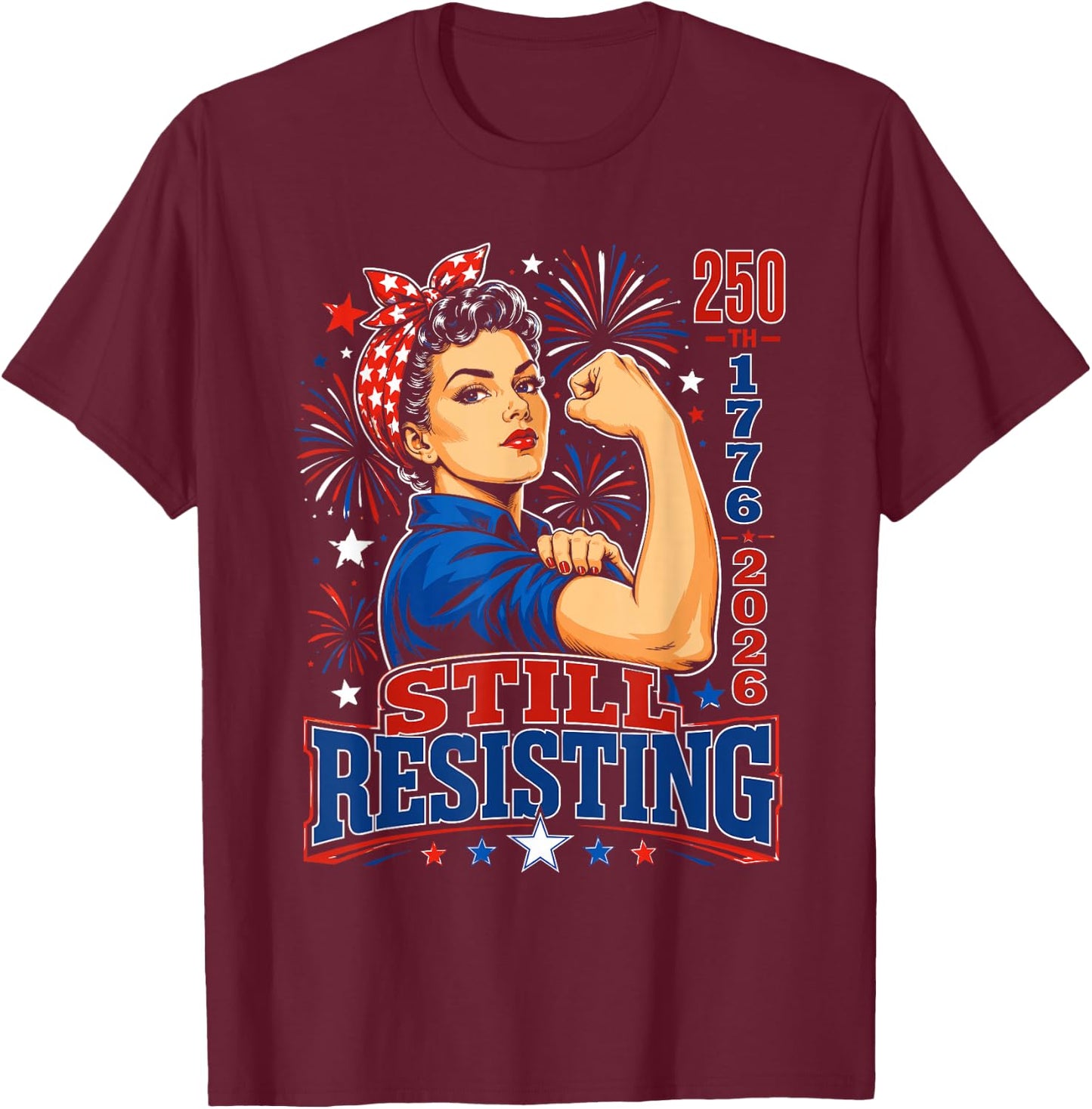 Vintage Americana Rosie the Riveter USA 250th T-Shirt - T-Shirt | Maroon