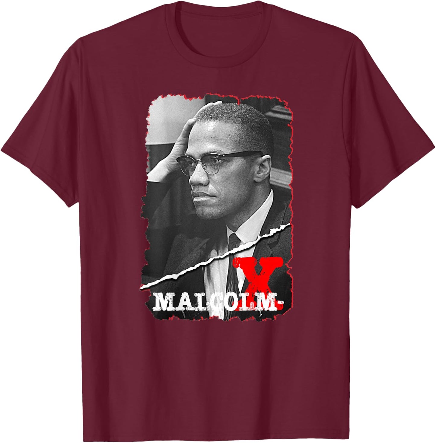 Malcolm X_001_Back Printed T-Shirt - T-Shirt | Maroon
