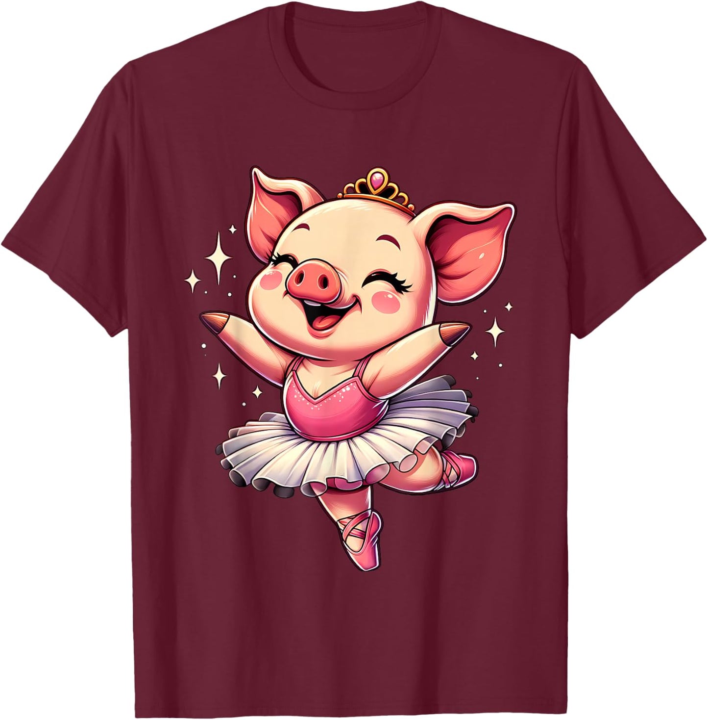 Ballerina Pig Dancing T-Shirt - T-Shirt | Maroon