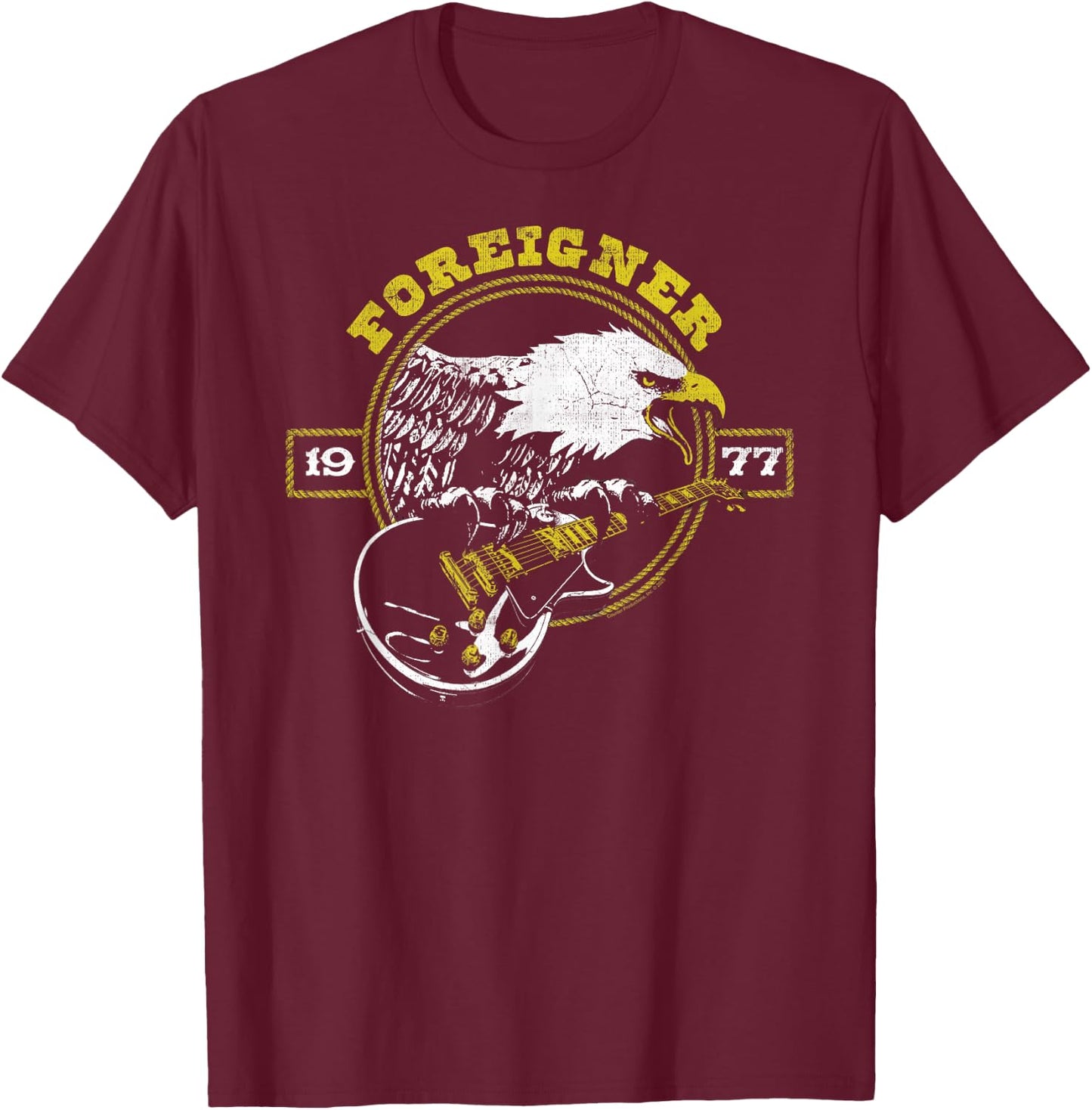 Foreigner 1977 Eagle with Guitar Vintage Band T-Shirt - T-Shirt | Maroon