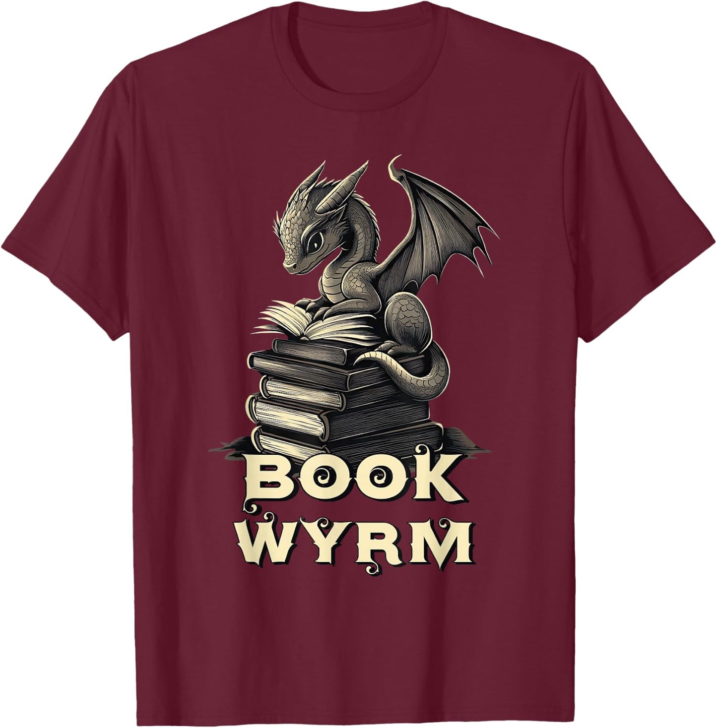 Bookwyrm Dragon Fantasy Bookish Fairytale Book Lover T-Shirt - T-Shirt | Maroon