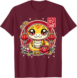 Happy Chinese New Year of the Snake 2025 Lunar Zodiac Kids T-Shirt - T-Shirt | Maroon