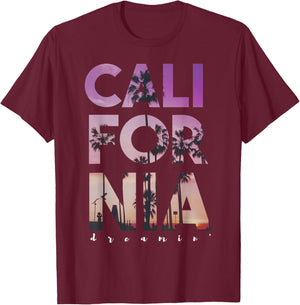 California Dreaming Beach Palm Tree Summer Vacation Surfing T-Shirt - T-Shirt | Maroon