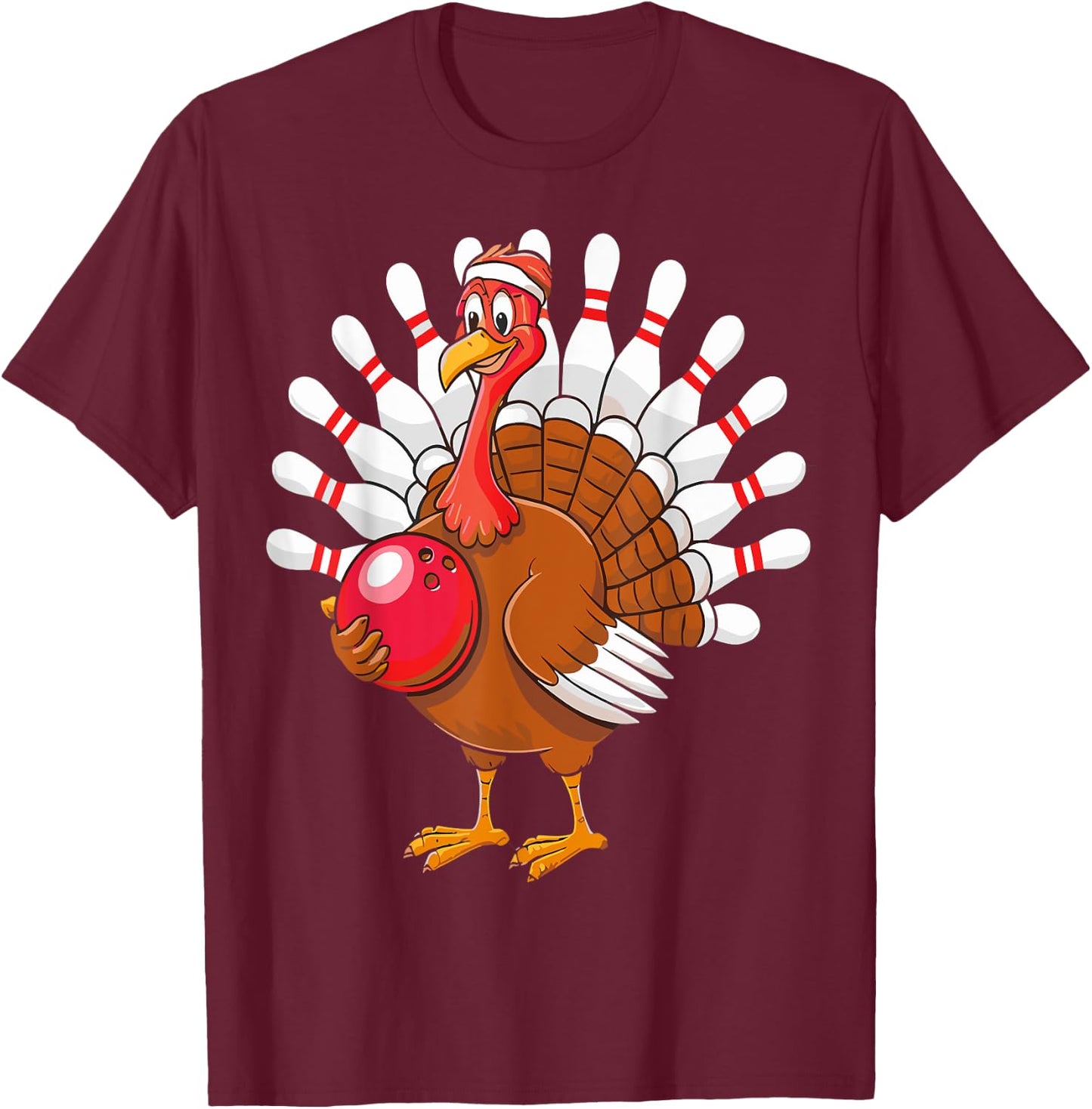 Thanksgiving Turkey Bowling Pin Matching Team T-Shirt - T-Shirt | Maroon
