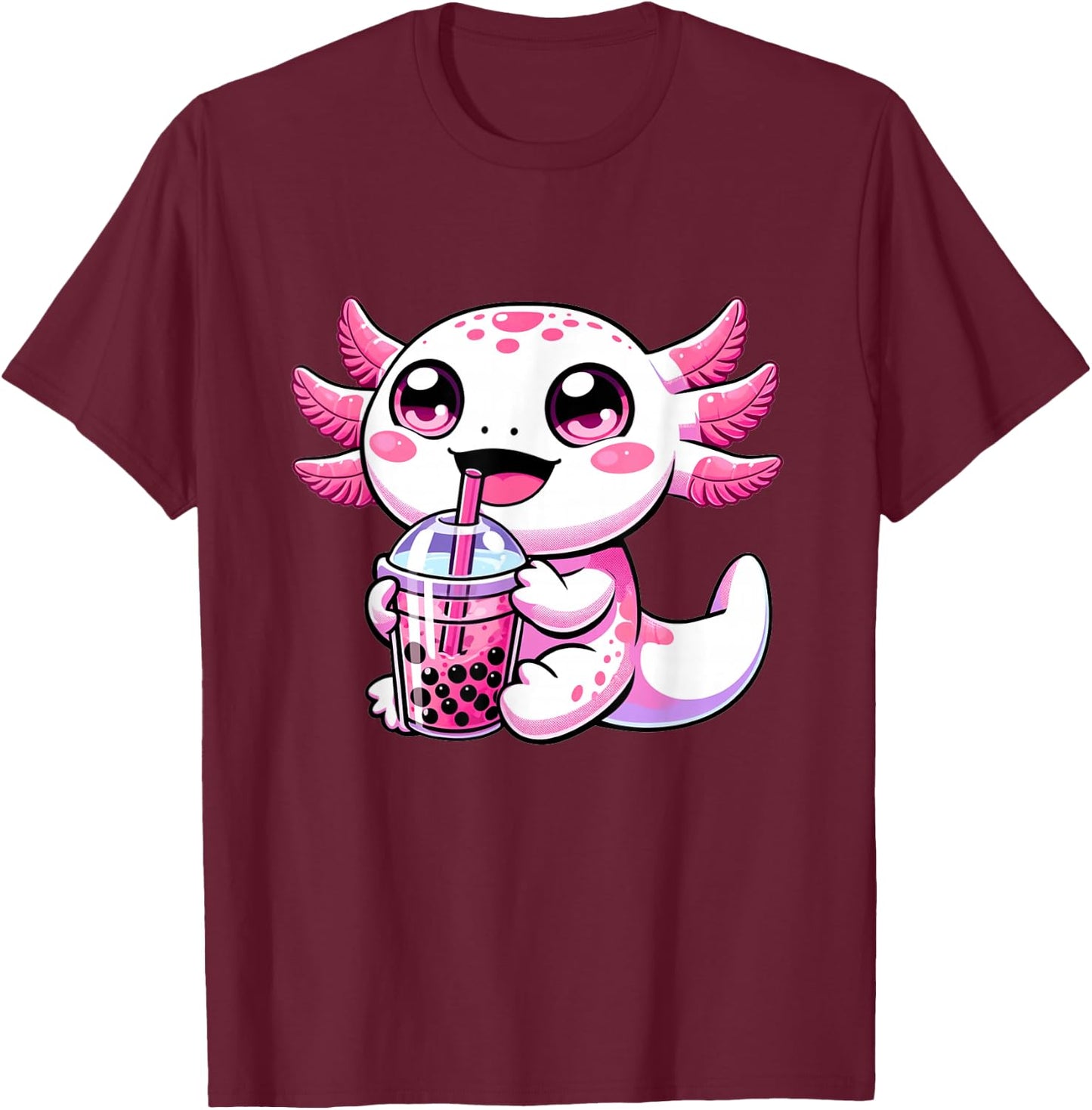 Kawaii Axolotl Boba Tea Anime Bubble Tea Axolotl T-Shirt - T-Shirt | Maroon